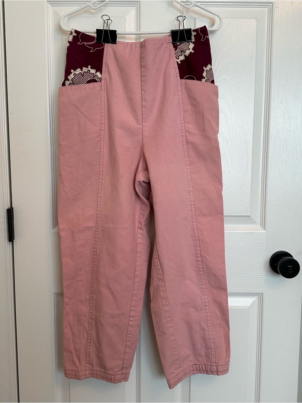 Pink and Burgandy Handmade Vintage Jumper Style Pants with Elastic Waste